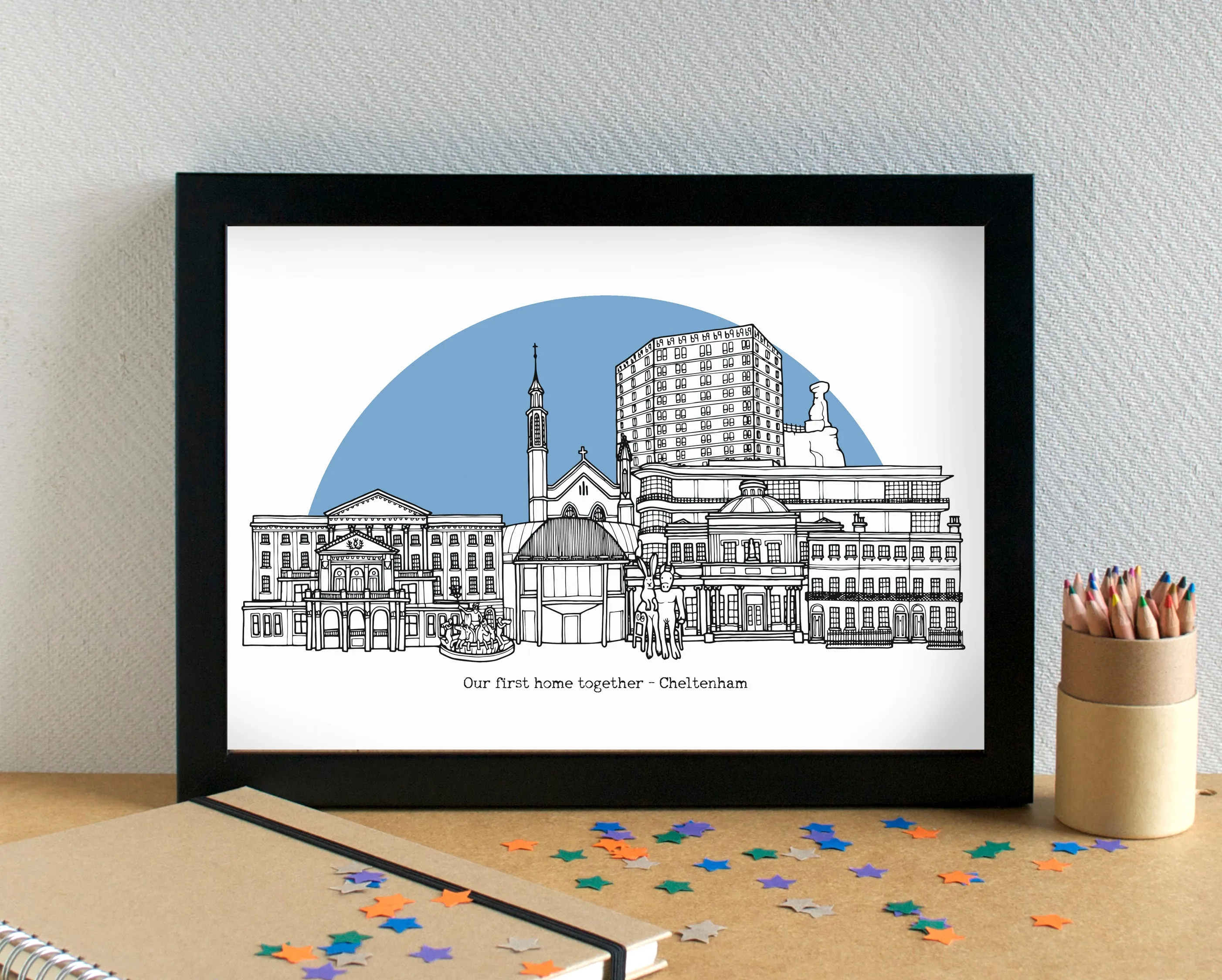 Cheltenham Skyline Landmarks Art Print - can be personalised