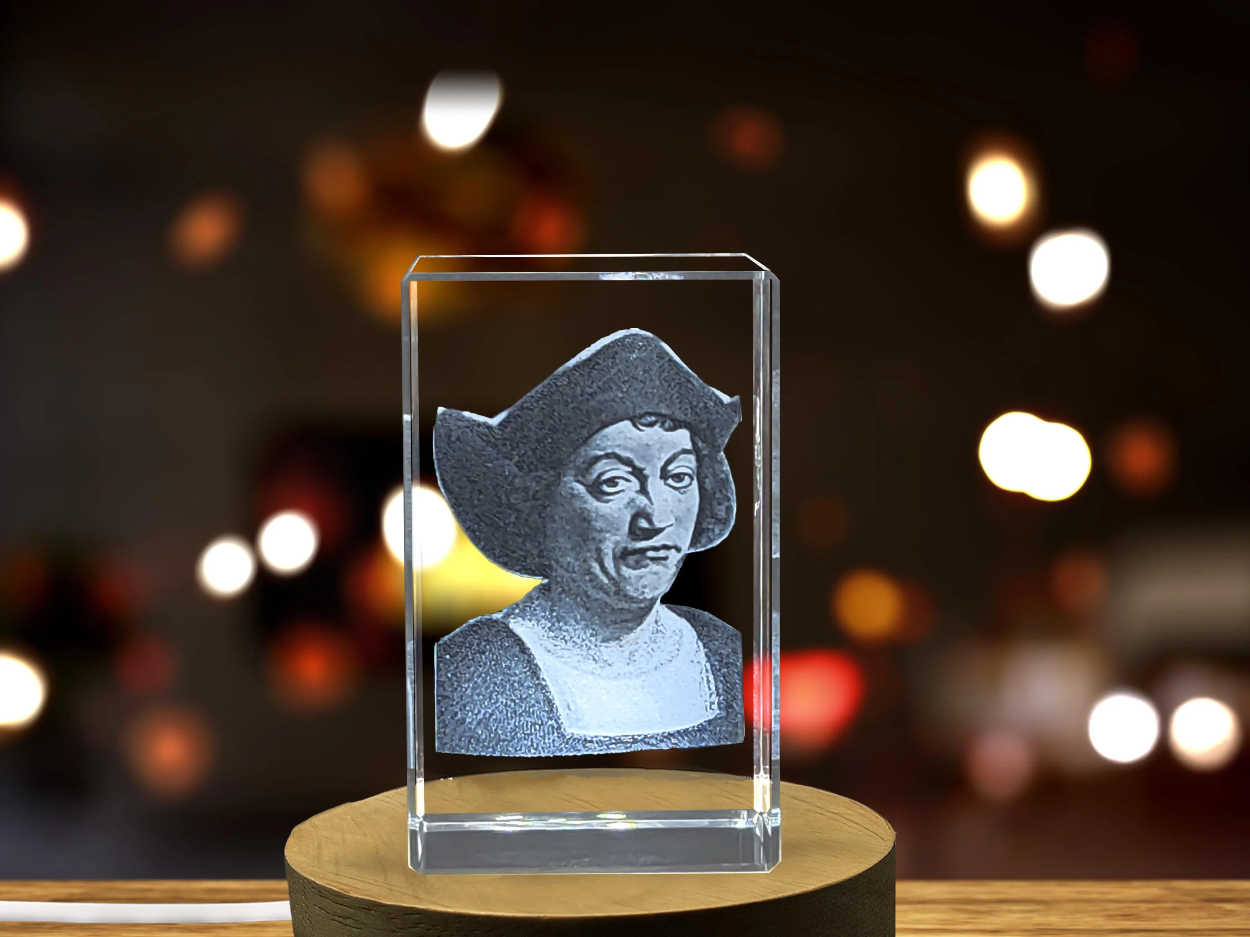 Christopher Columbus 3D Engraved Crystal Sculpture | Explorer Collectible