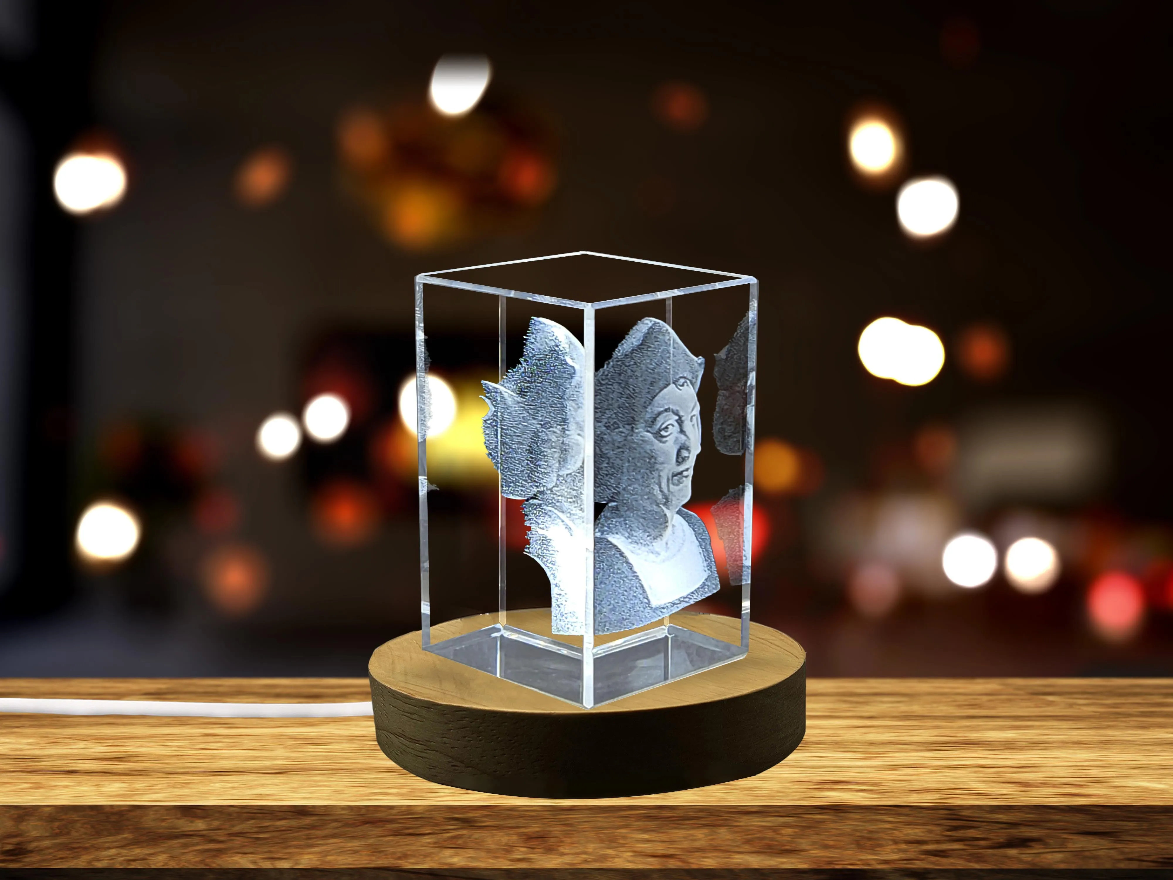 Christopher Columbus 3D Engraved Crystal Sculpture | Explorer Collectible