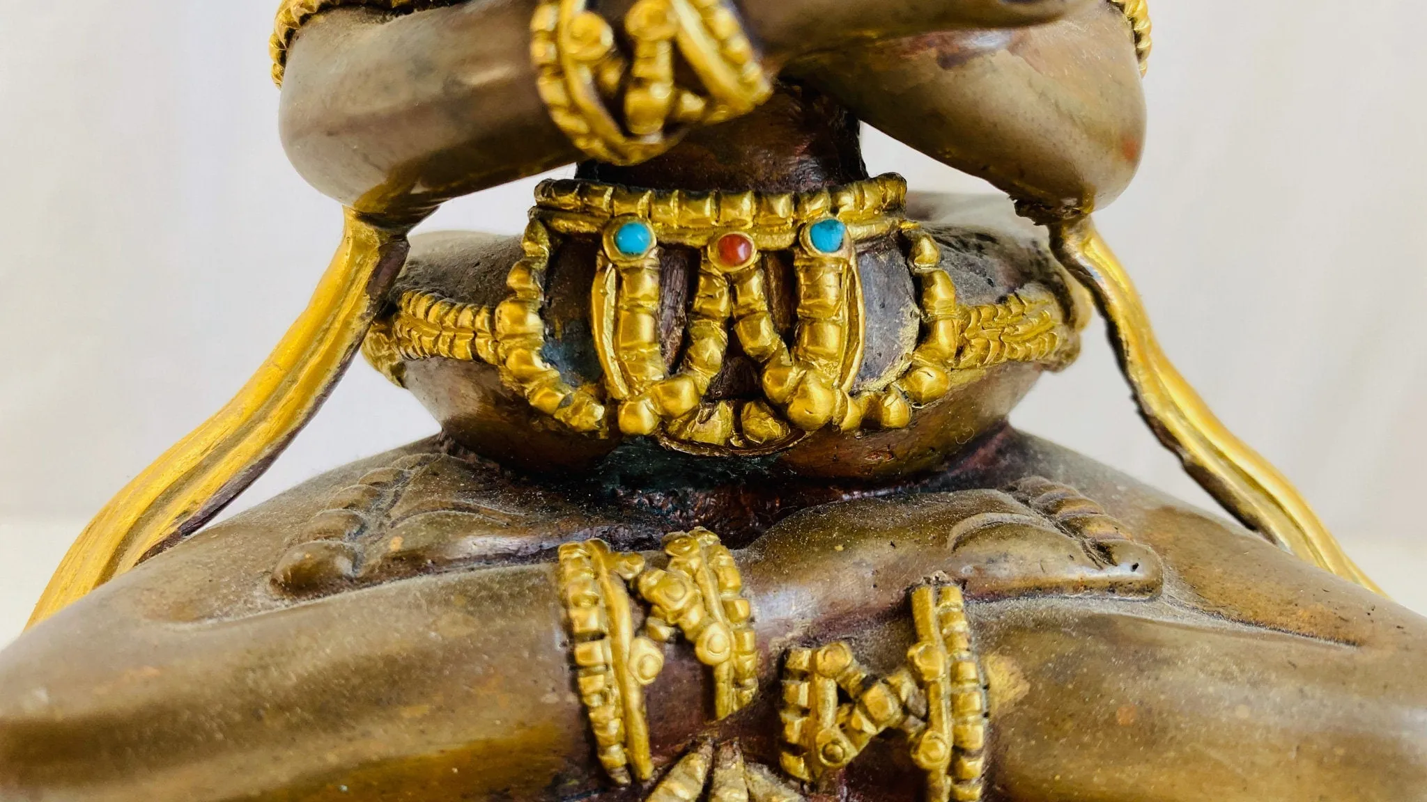 Gold Plated Nepalese Yab Yum Statue of Vajrasatva Embracing Shakti. Copper