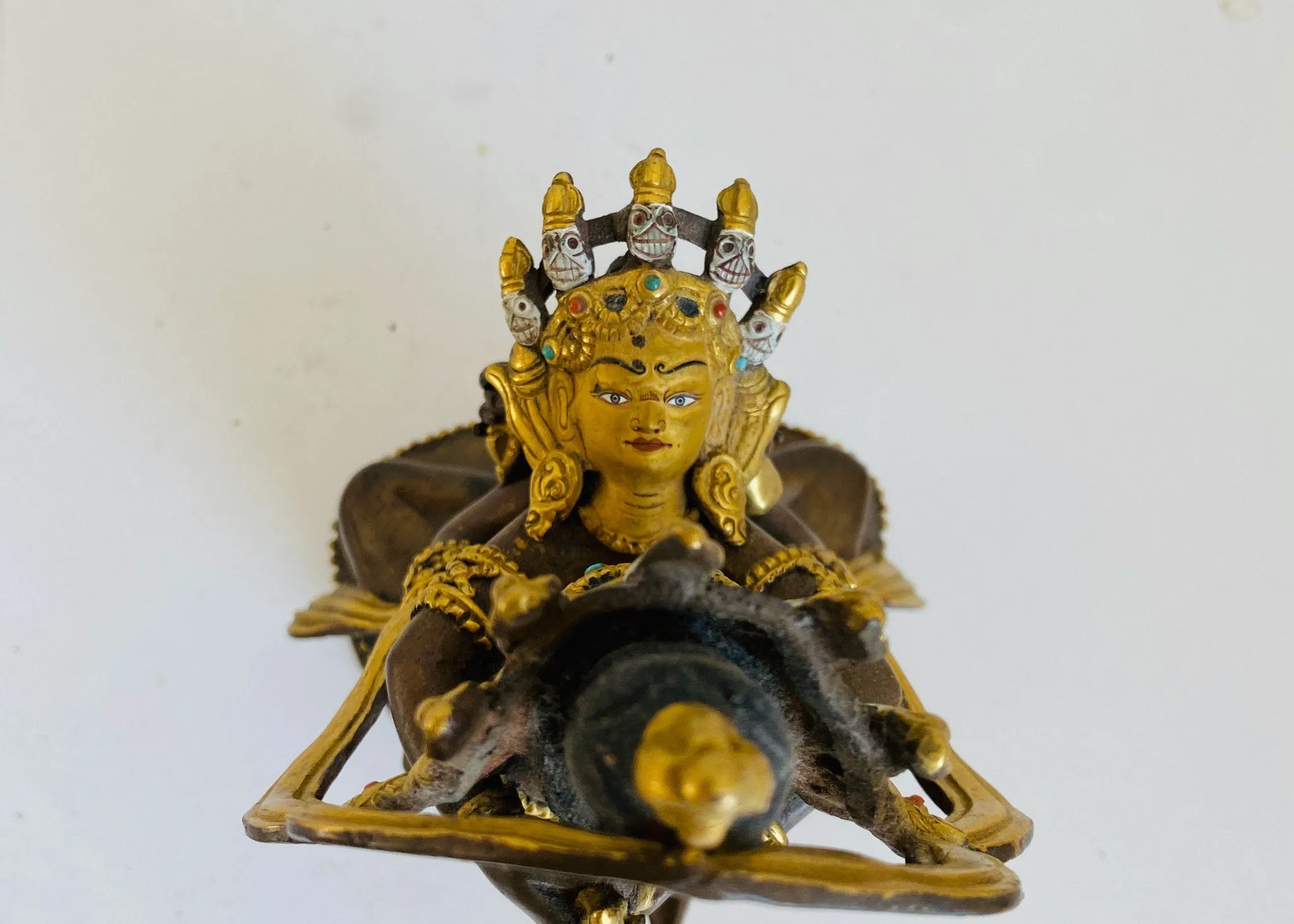 Gold Plated Nepalese Yab Yum Statue of Vajrasatva Embracing Shakti. Copper