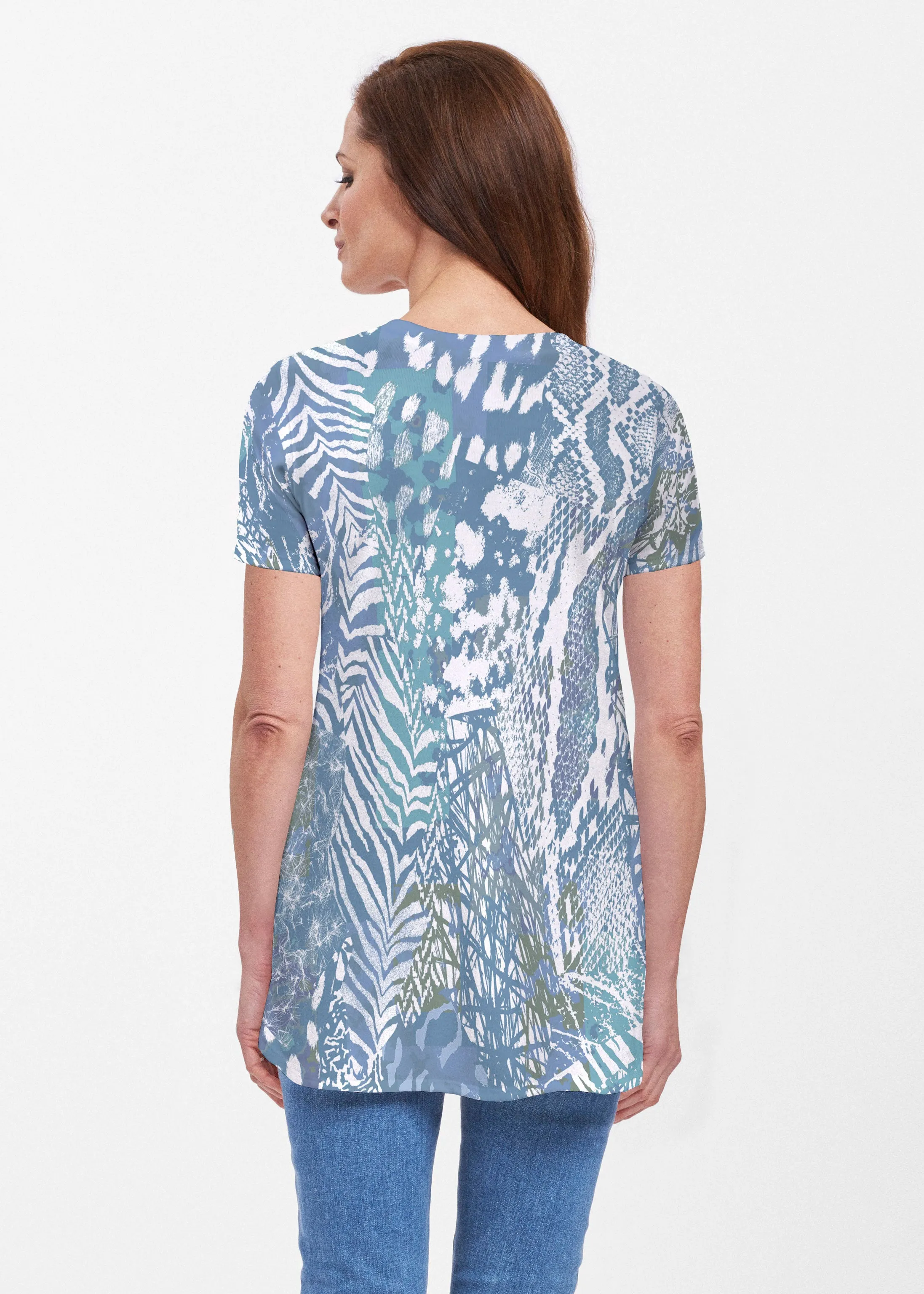 Jungle Warrior Blue (7850) ~ Butterknit Short Sleeve Tunic