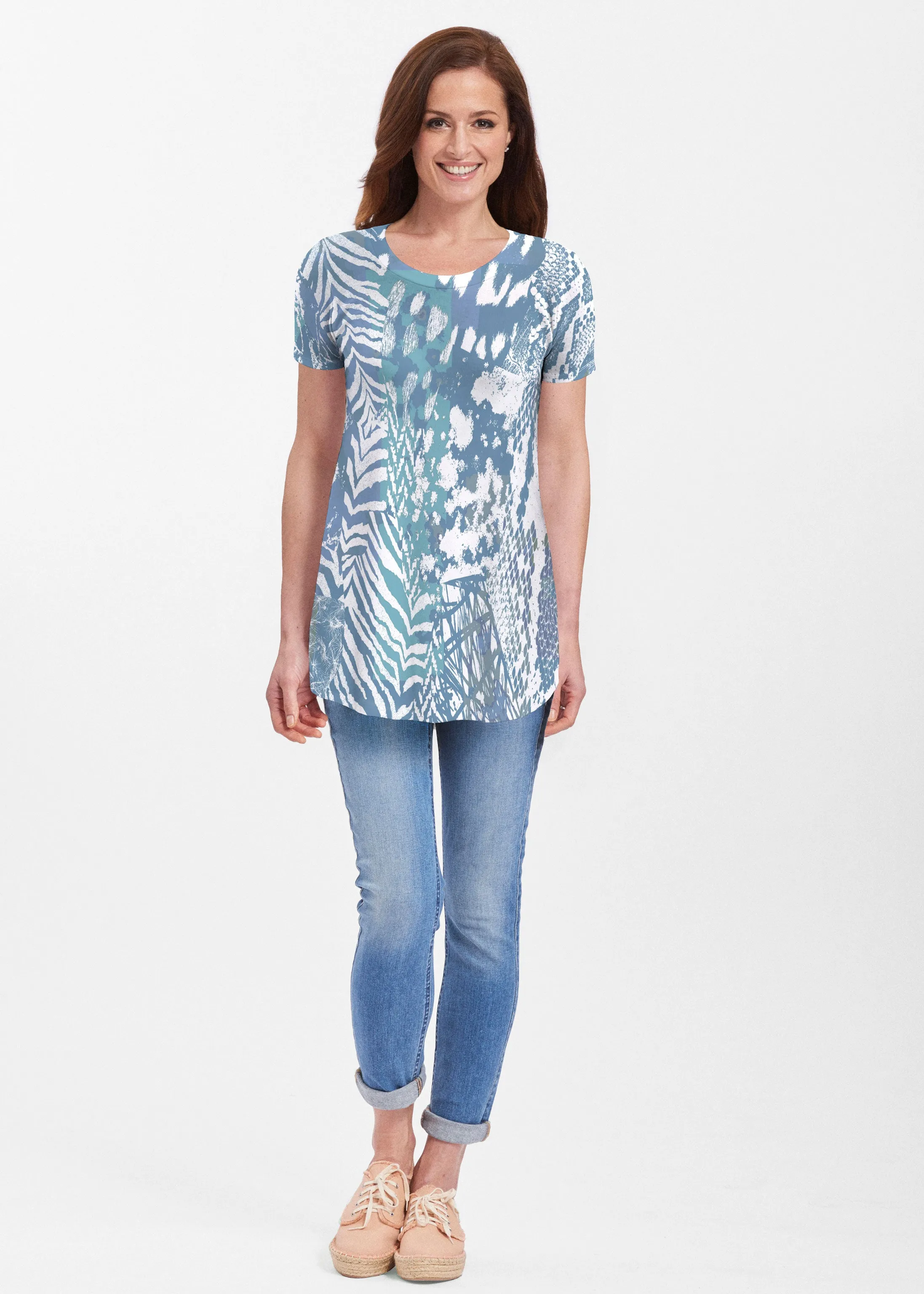 Jungle Warrior Blue (7850) ~ Butterknit Short Sleeve Tunic