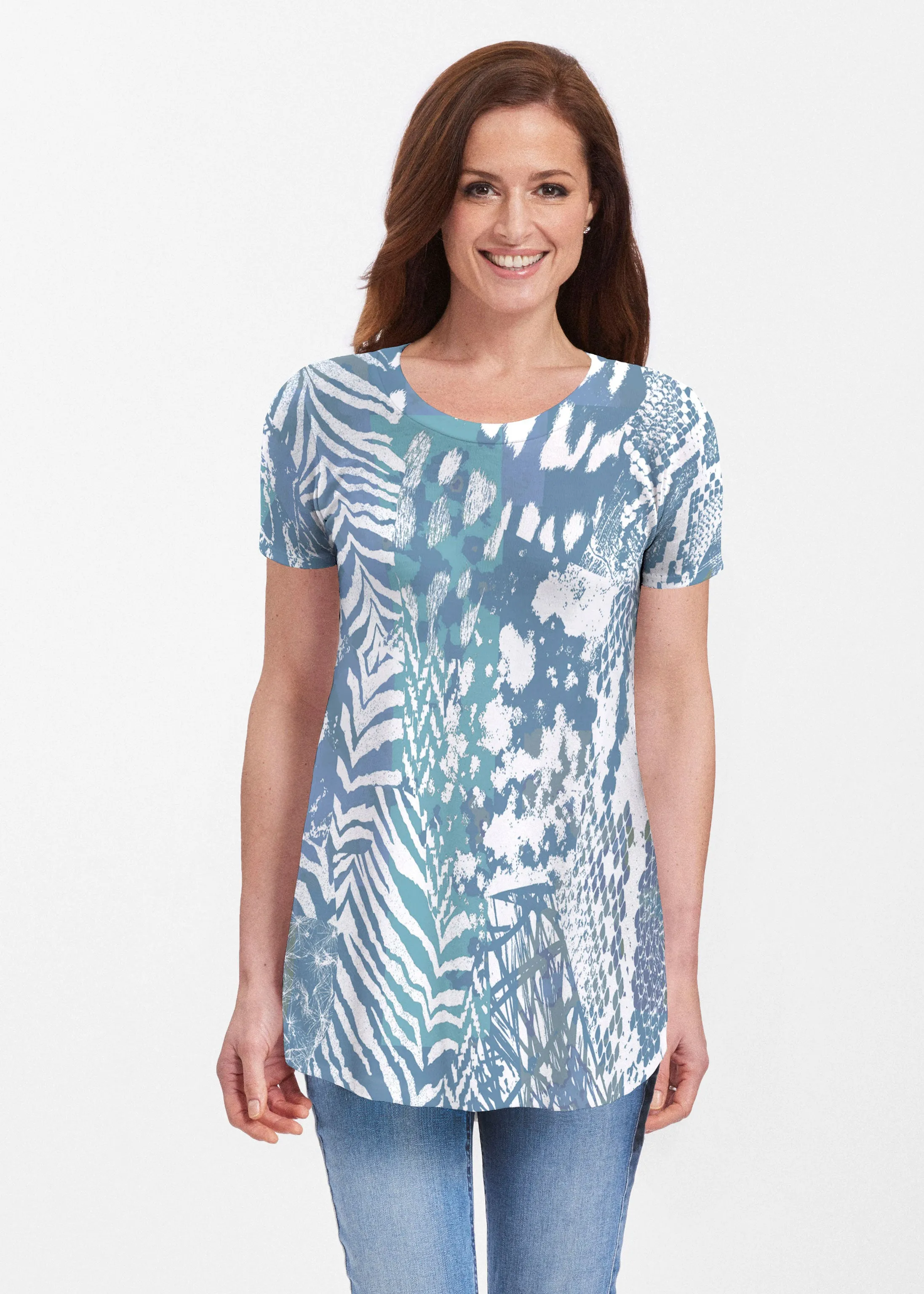 Jungle Warrior Blue (7850) ~ Butterknit Short Sleeve Tunic