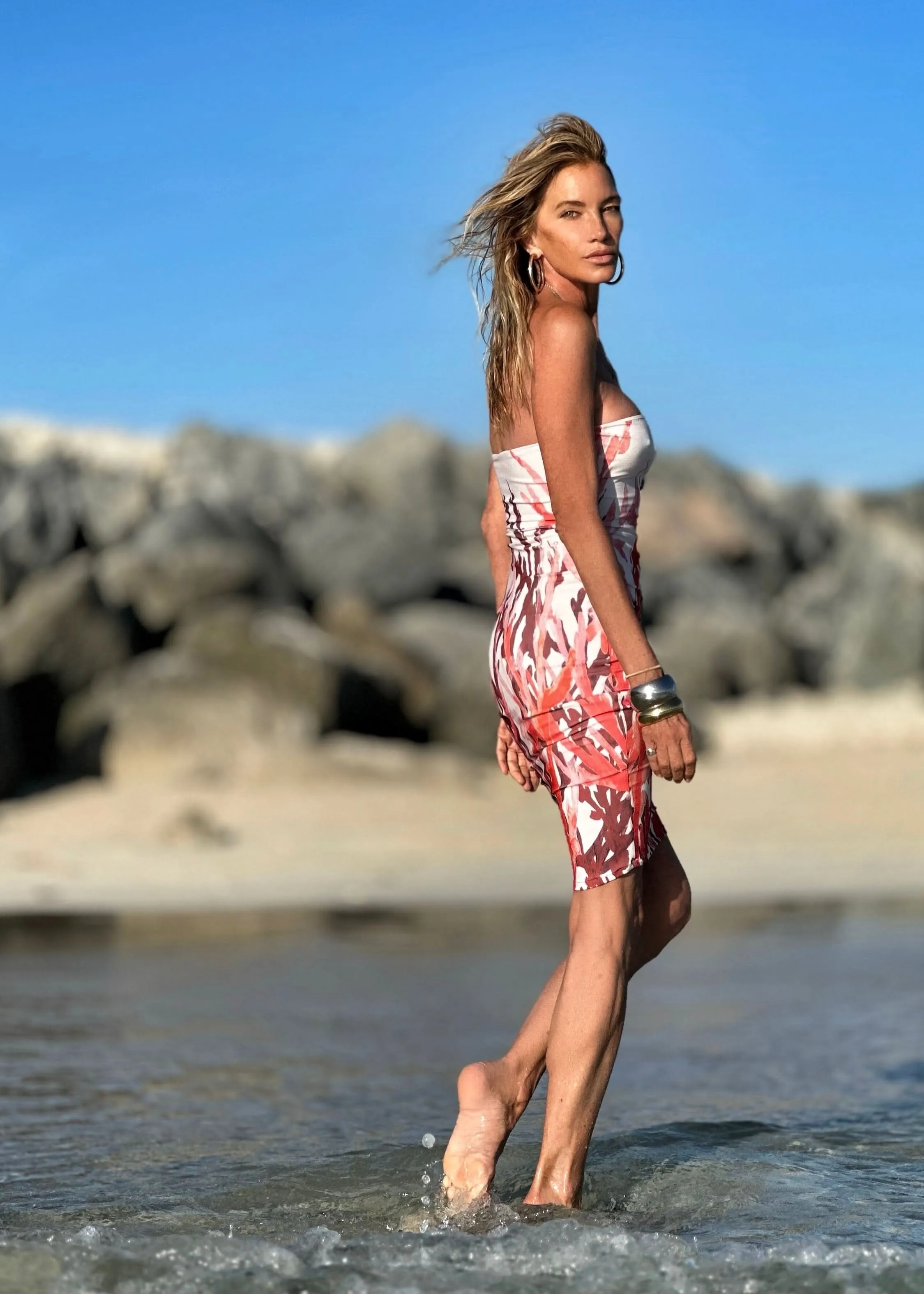 Pamela Strapless Dress Fire Coral