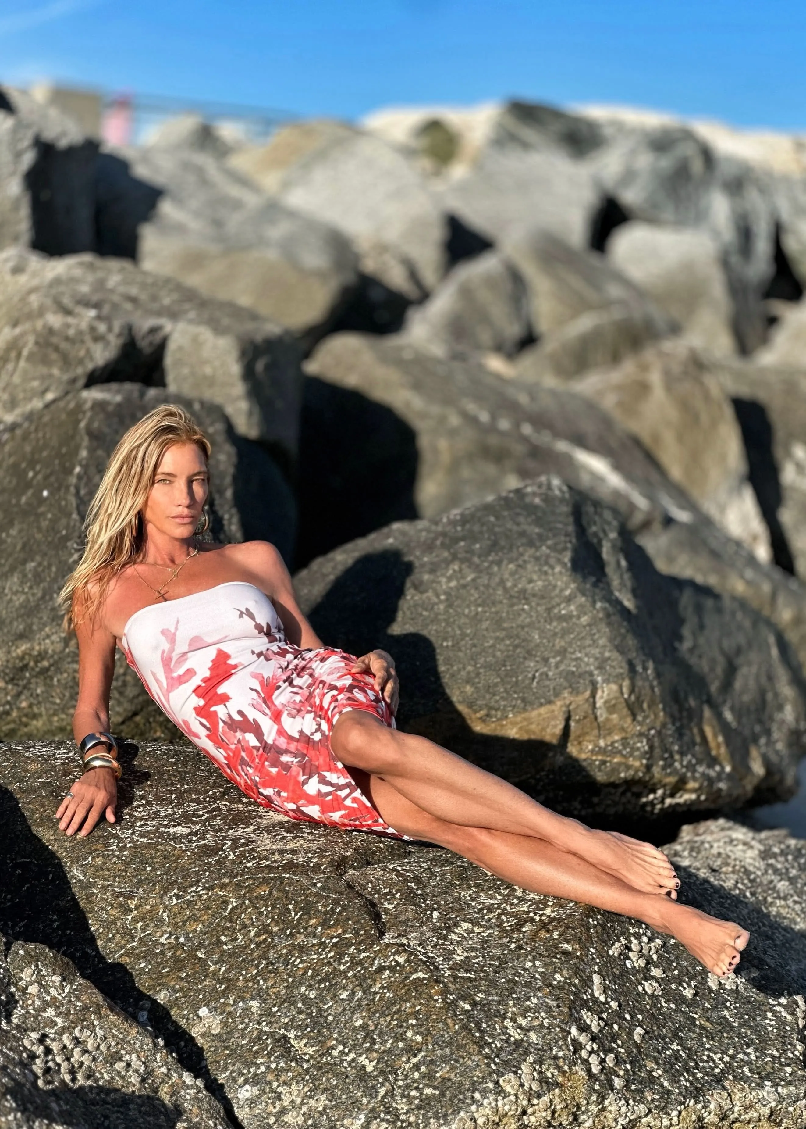 Pamela Strapless Dress Fire Coral