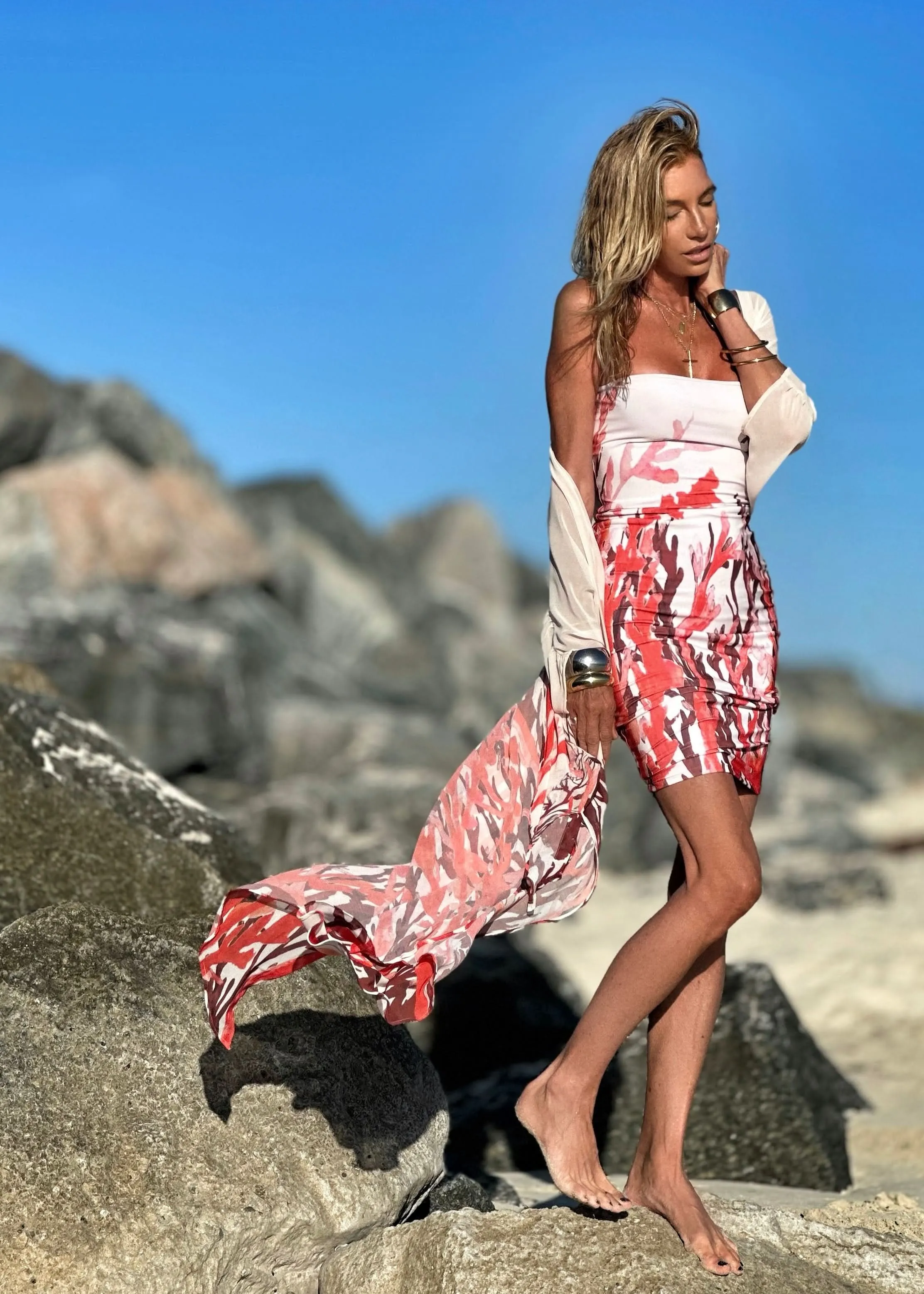 Pamela Strapless Dress Fire Coral