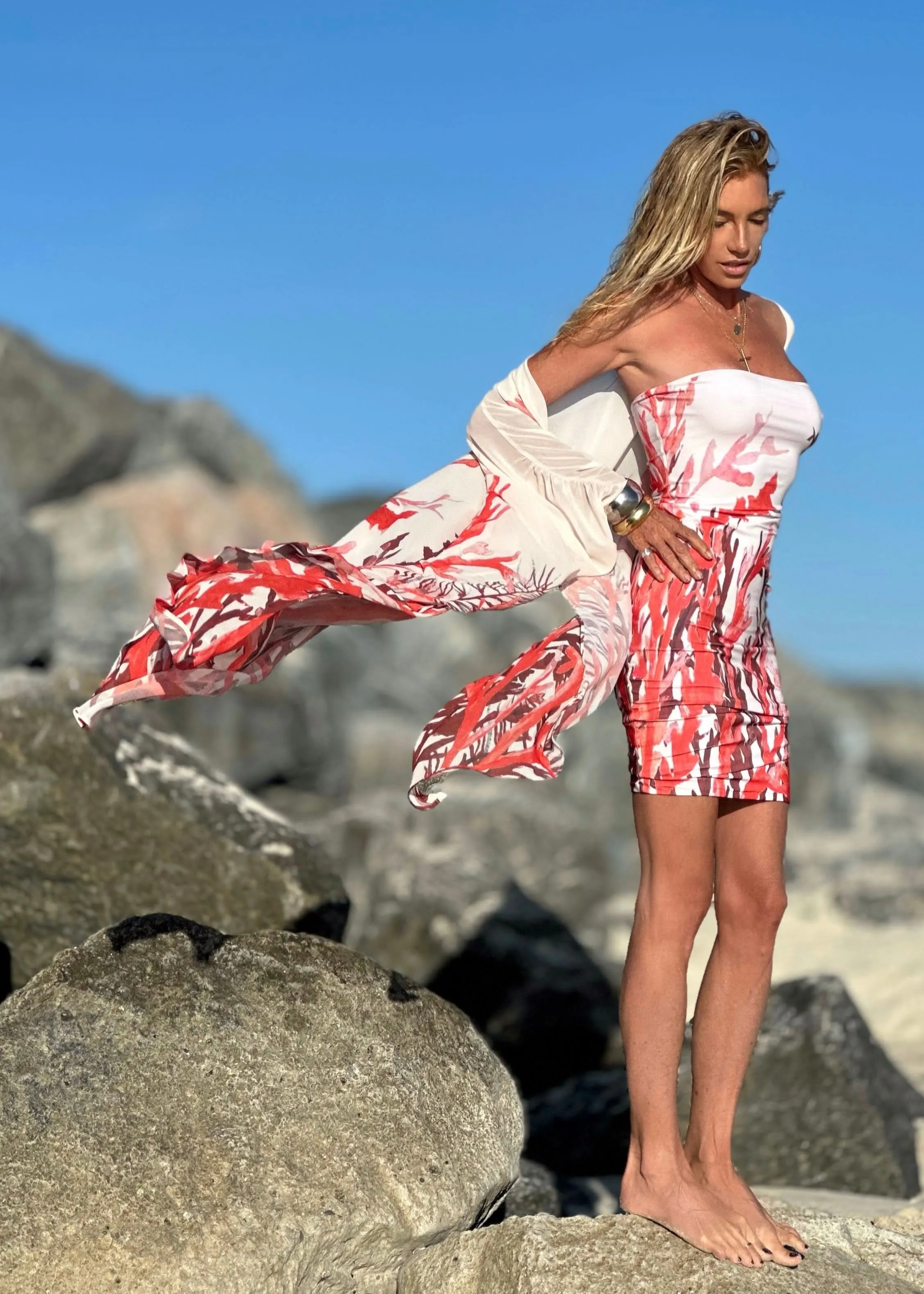 Pamela Strapless Dress Fire Coral