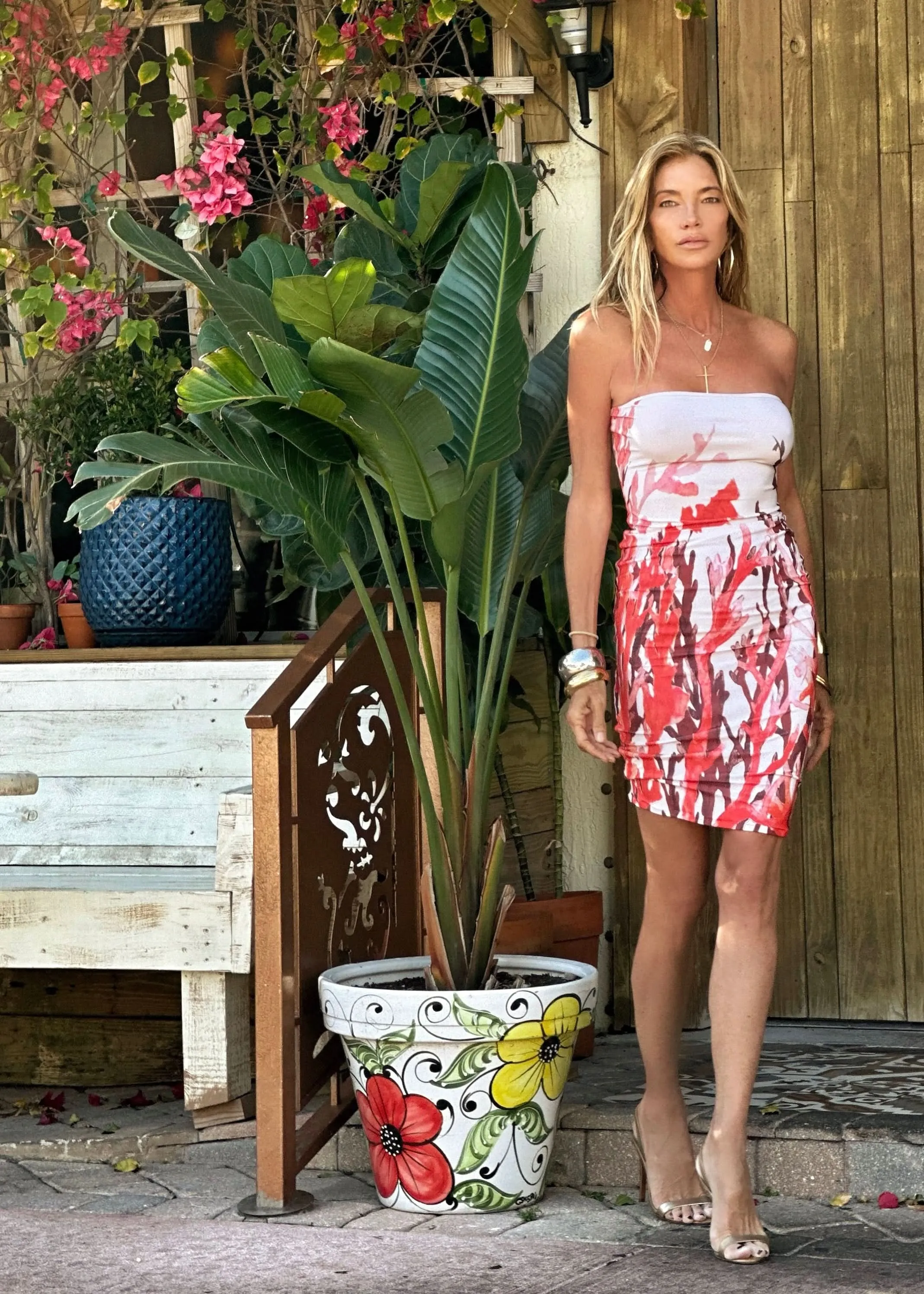 Pamela Strapless Dress Fire Coral